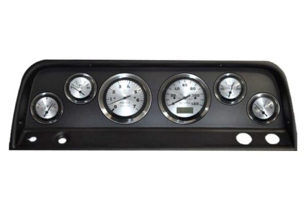 1965-66 Chevy Truck Black Dash Panel with Elite Series Sterling Platinum Gauge Bundle