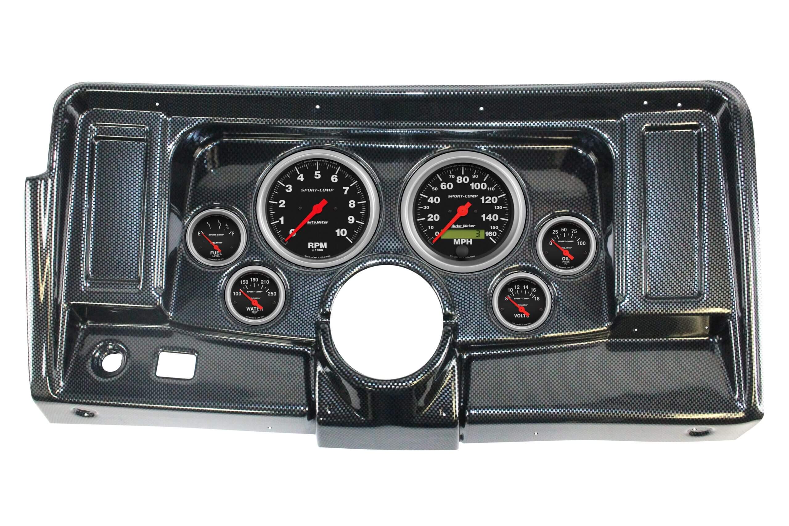1969-76 Chevy Nova 6 Gauge Carbon Fiber Dash Panel with Sport Comp Electric Gauge Bundle - NO AC VENTS