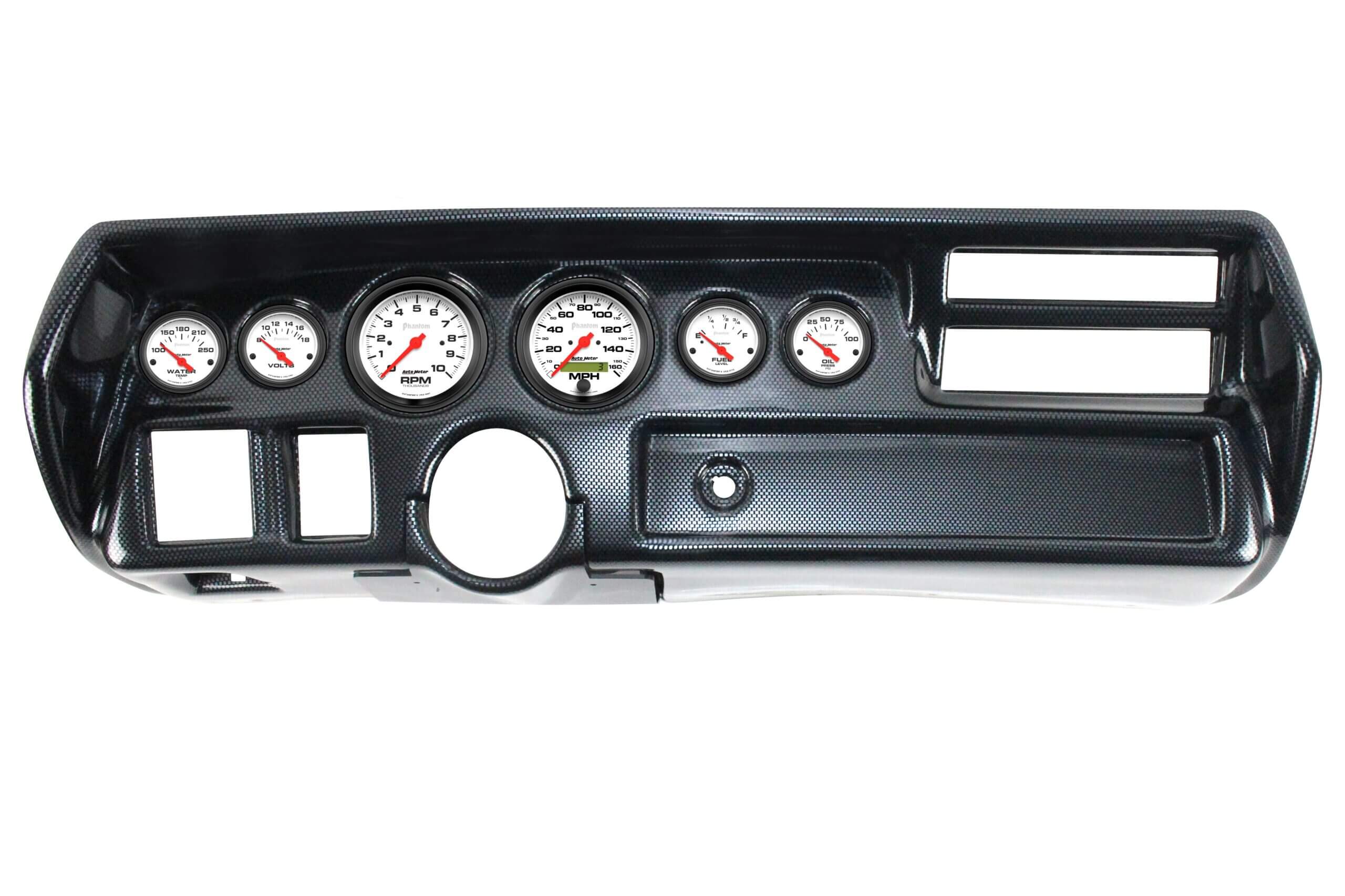 1970-72 Chevelle (NON SS) 6 Gauge Carbon Fiber Dash Panel with Phantom Electric Gauge Bundle