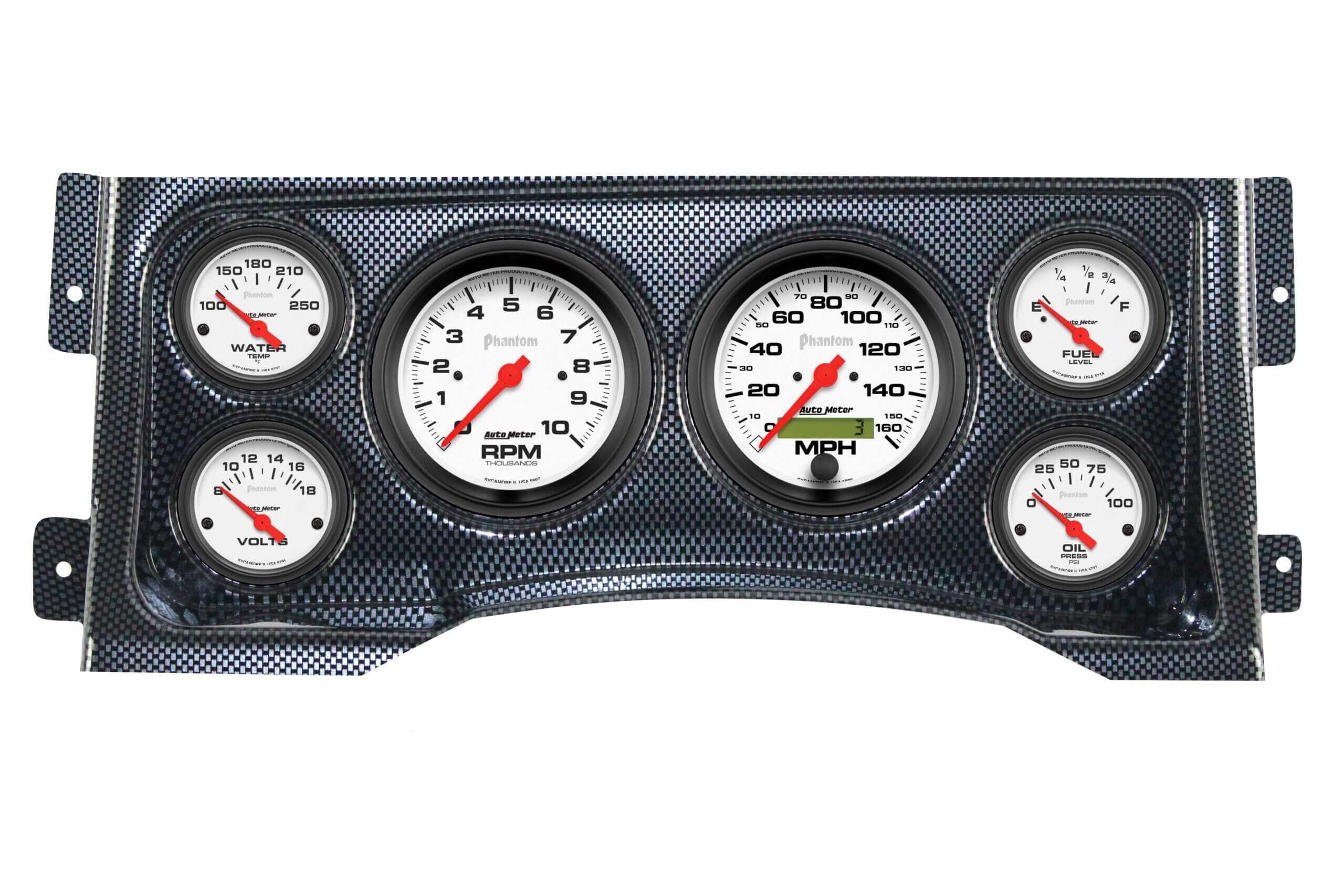 1995-98 Chevy / GMC CK Truck 6 Gauge Carbon Fiber Dash Panel with Phantom Electric Gauge Bundle