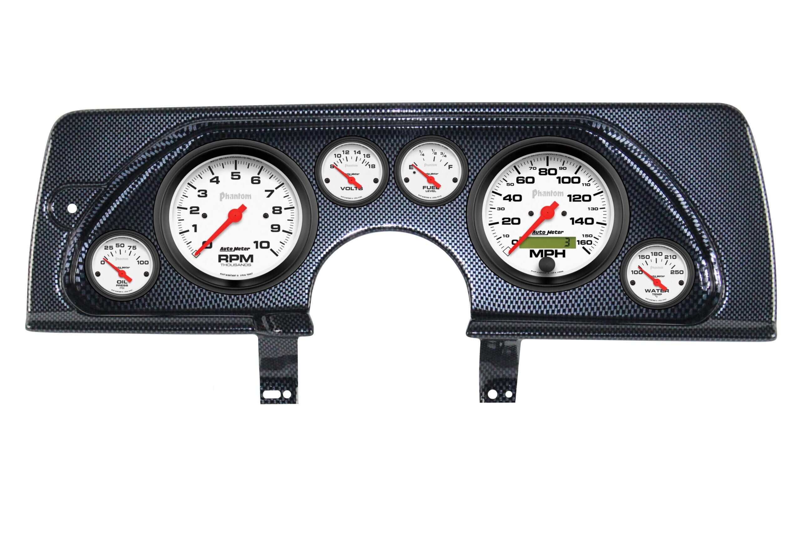 1990-92 Chevy Camaro 6 Gauge Carbon Fiber Dash Panel with Phantom Electric Gauge Bundle
