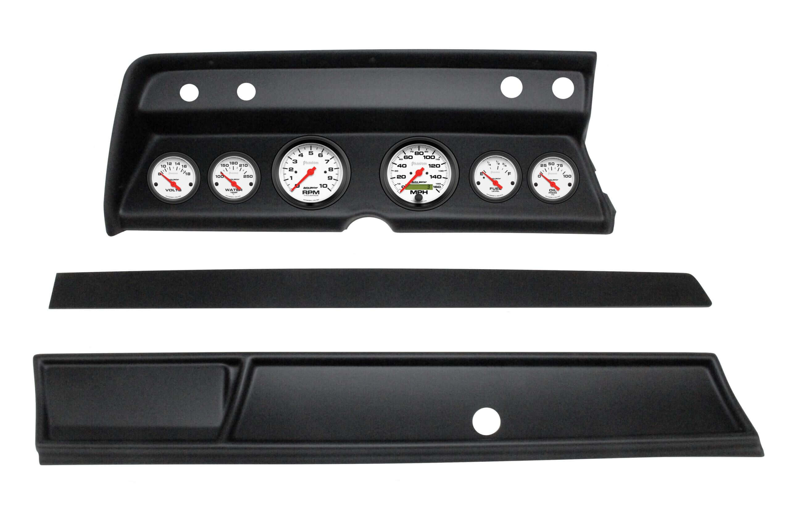 1967 Chevelle 6 Gauge Black Dash Panel with Phantom Electric Gauge Bundle