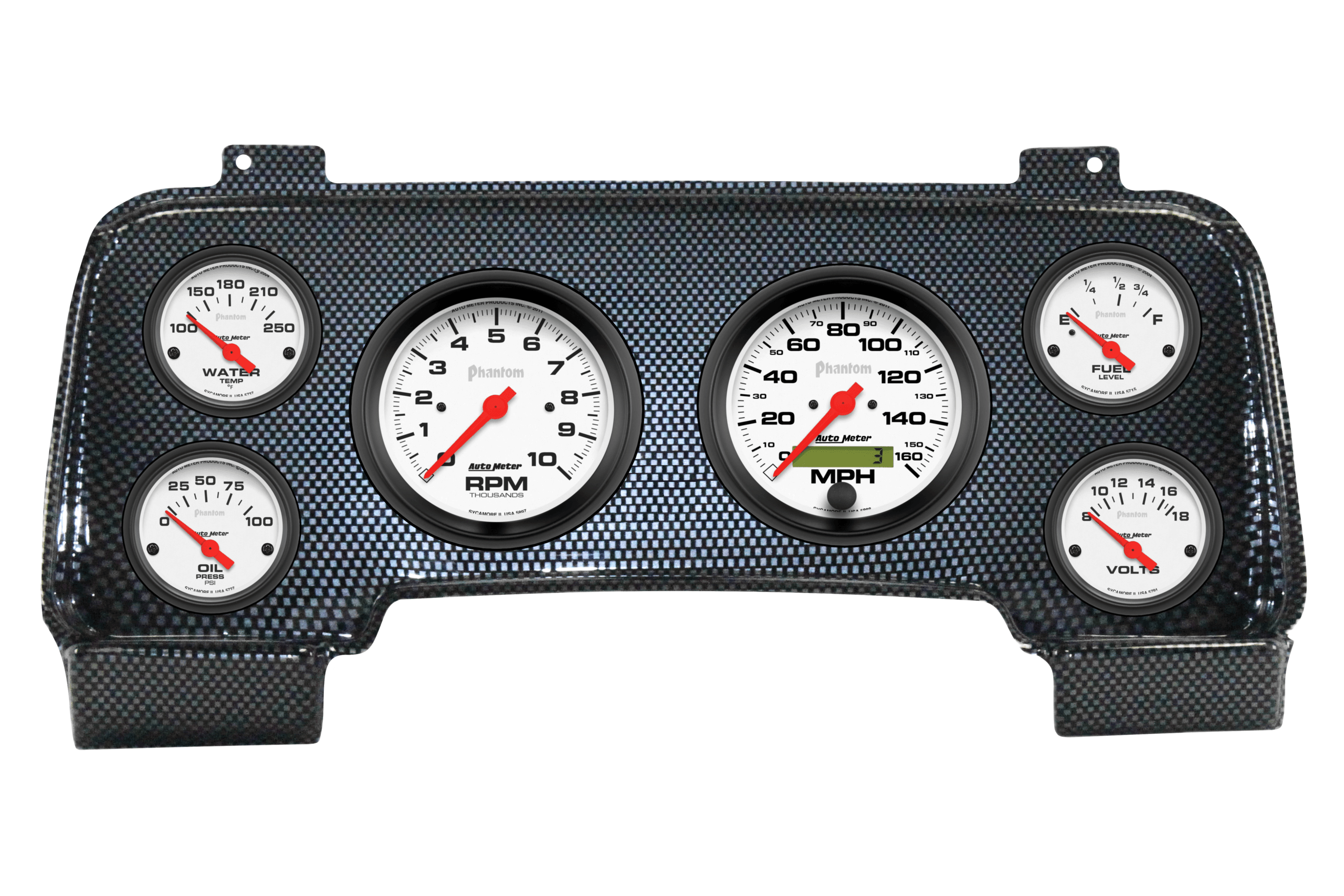 1994-97 Dodge Ram Truck 6 Gauge Carbon Fiber Dash Panel with Phantom Electric Gauge Bundle