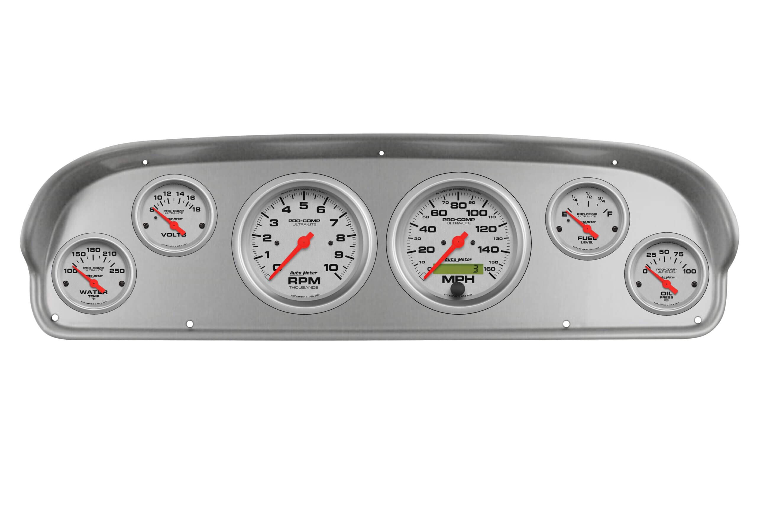 1957-60 Ford Truck 6 Gauge Brushed Aluminum Dash Panel with Ultra-Lite Electric Gauge Bundle