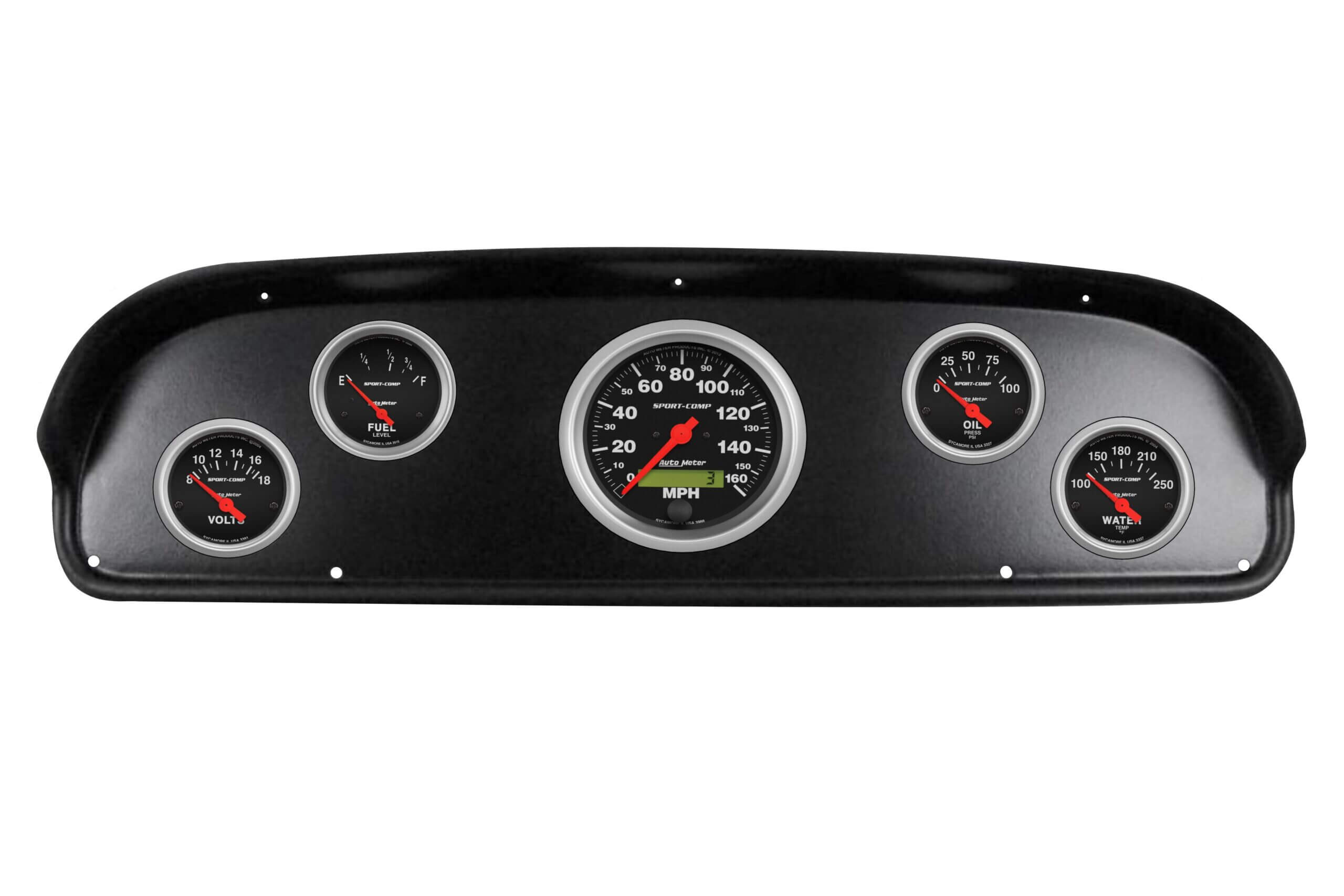 1957-60 Ford Truck 5 Gauge Black Dash Panel with Sport Comp Electric Gauge Bundle