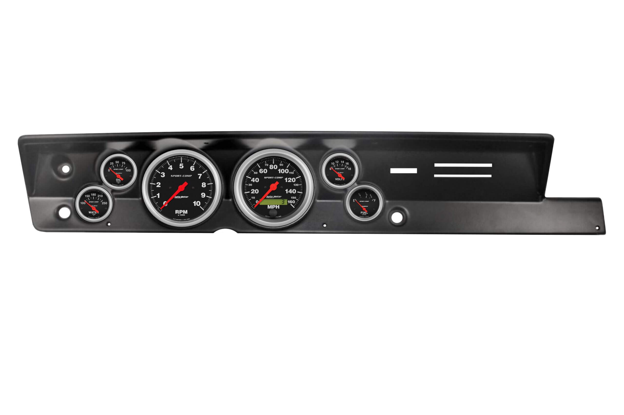 1967-69 Plymouth Barracuda Black Dash Panel with Sport Comp Electric Gauge Bundle with Heater Control