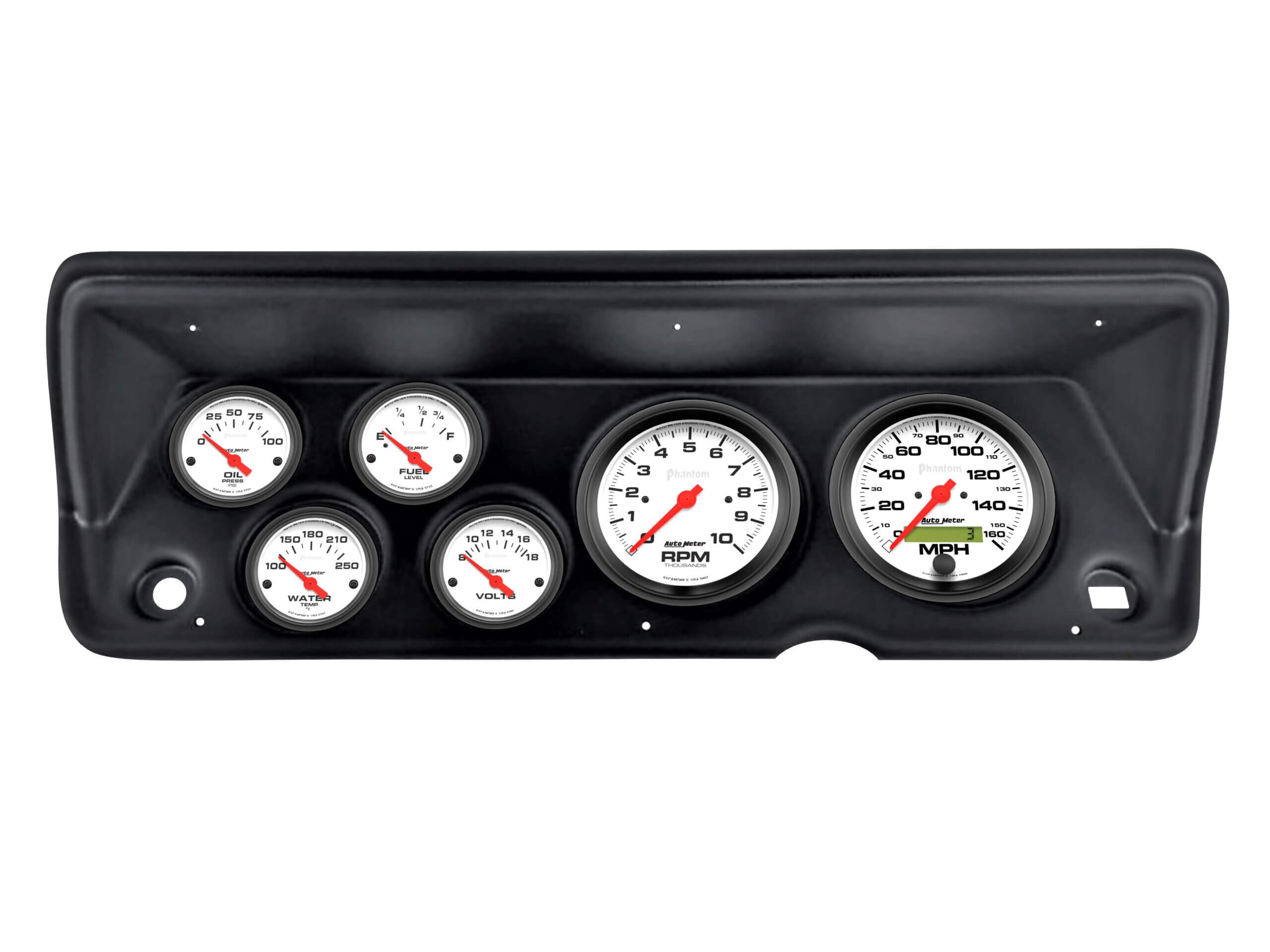 1970-76 Mopar A-Body 6 Gauge Black Dash Panel with Phantom Electric Gauge Bundle