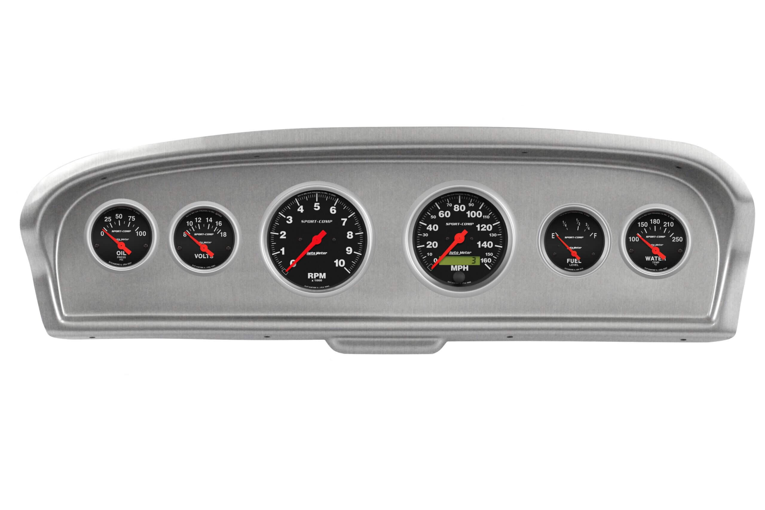 1961-66 Ford Truck 6 Gauge Brushed Aluminum Dash Panel with Sport Comp Electric Gauge Bundle