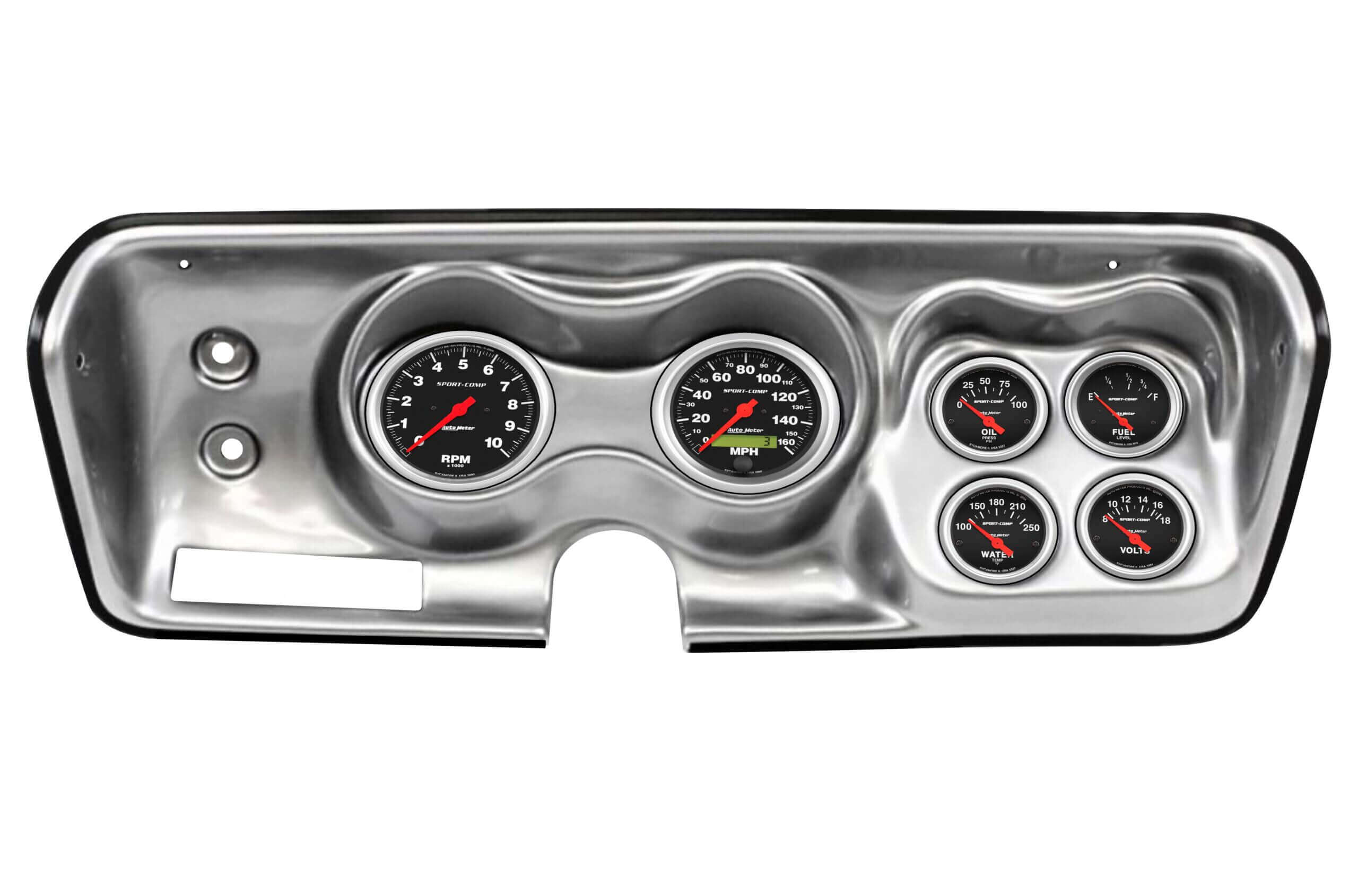 1971-74 Mopar B-Body 6 Gauge Brushed Aluminum Dash Panel with Sport Comp Electric Gauge Bundle