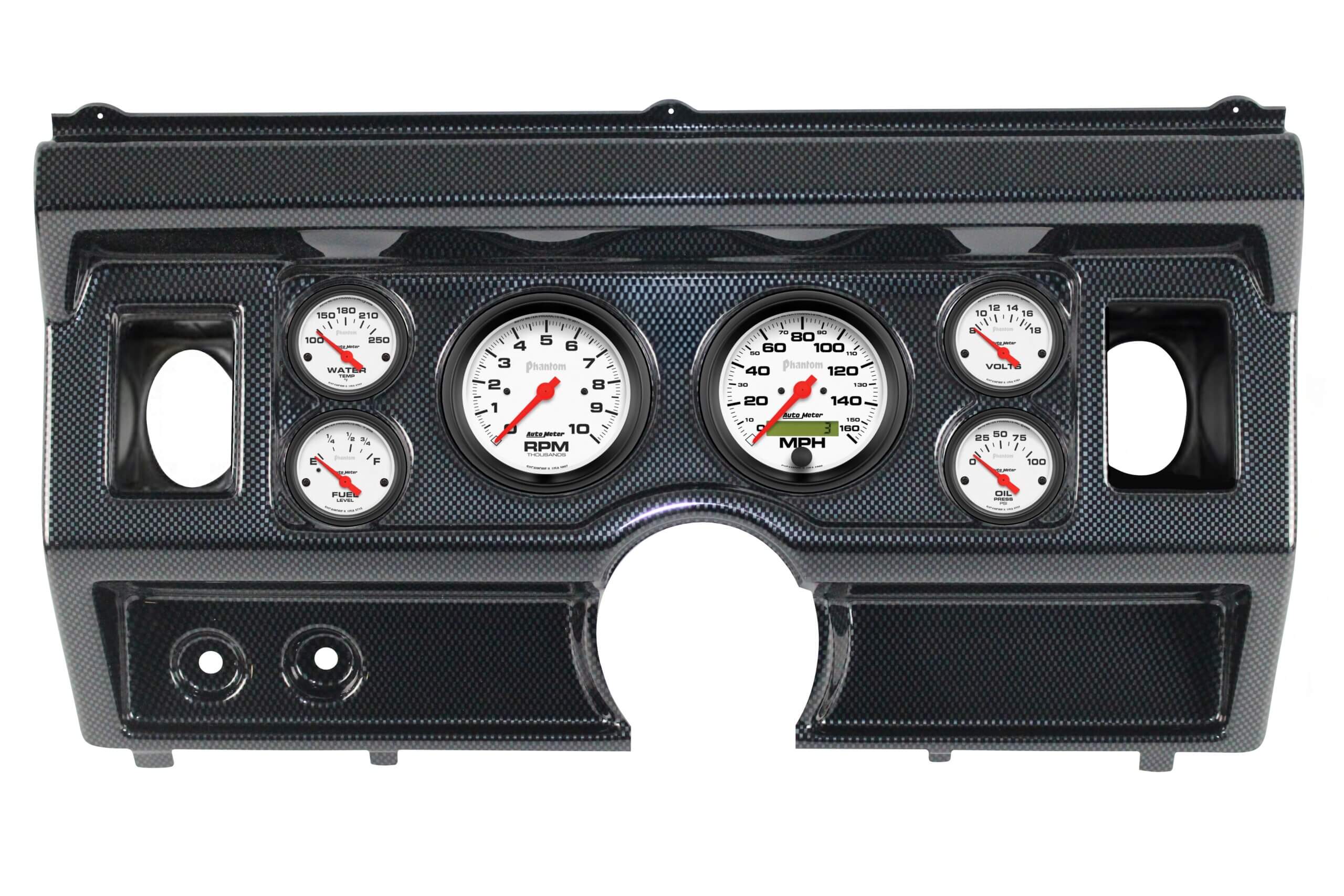 1980-86 Ford Truck 6 Gauge Carbon Fiber Dash Panel with Phantom Electric Gauge Bundle with AC VENTS